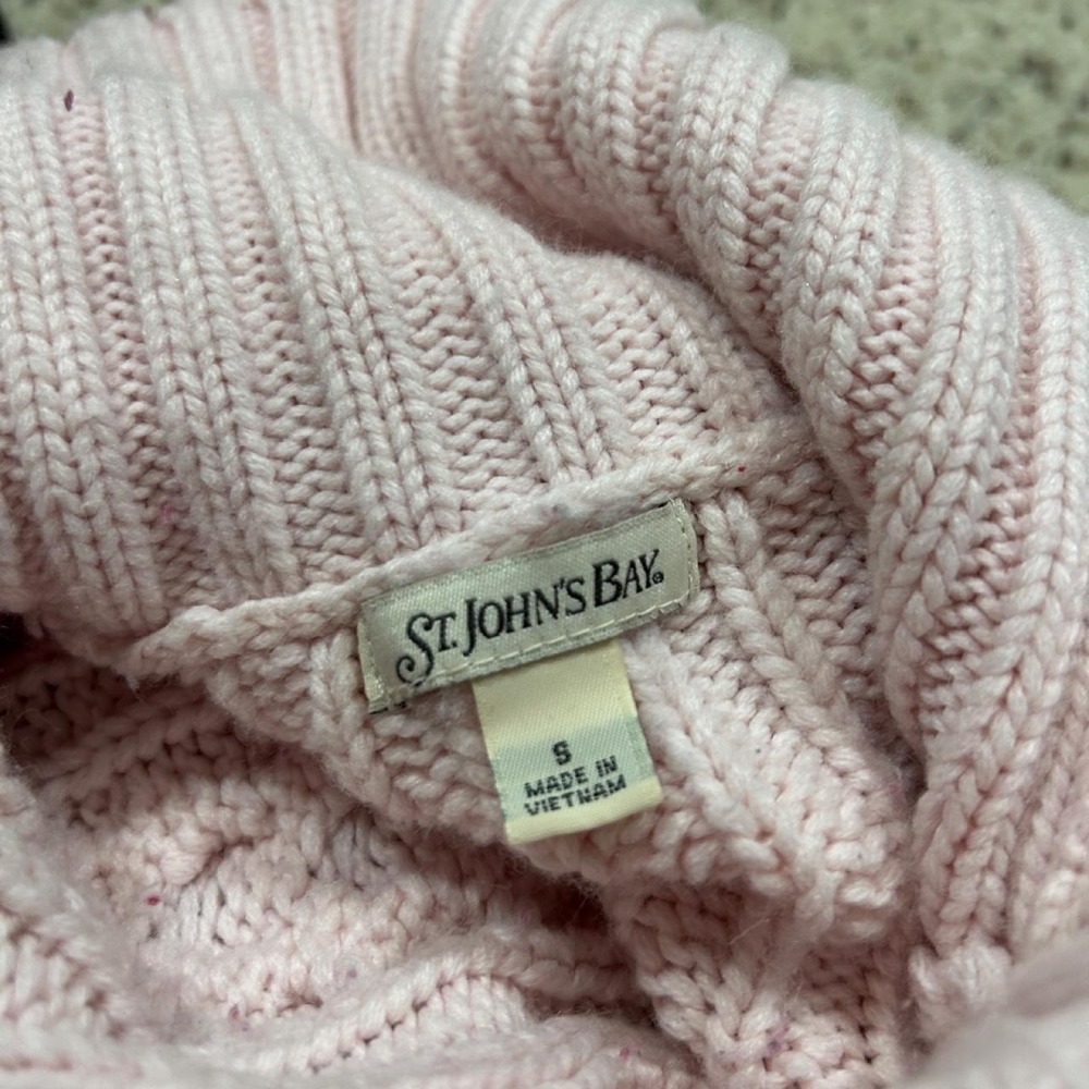 St Johns Bay Baby Pink Cable Knit Button Up Cardigan Mock Neck Womens S Coquette - Picture 4 of 8